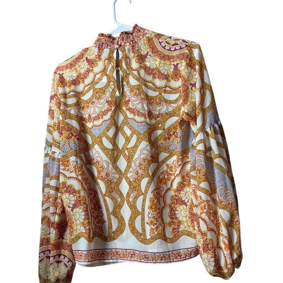 Perfect Pricilla Women's M Long Sleeve Sheer Geometric Blouse Multicolor - Picture 2 of 7